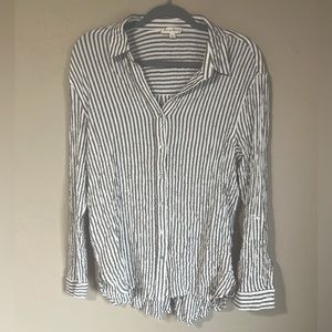 Flowy crinkle vertical striped button down long sleeve shirt brown/cream Lrg